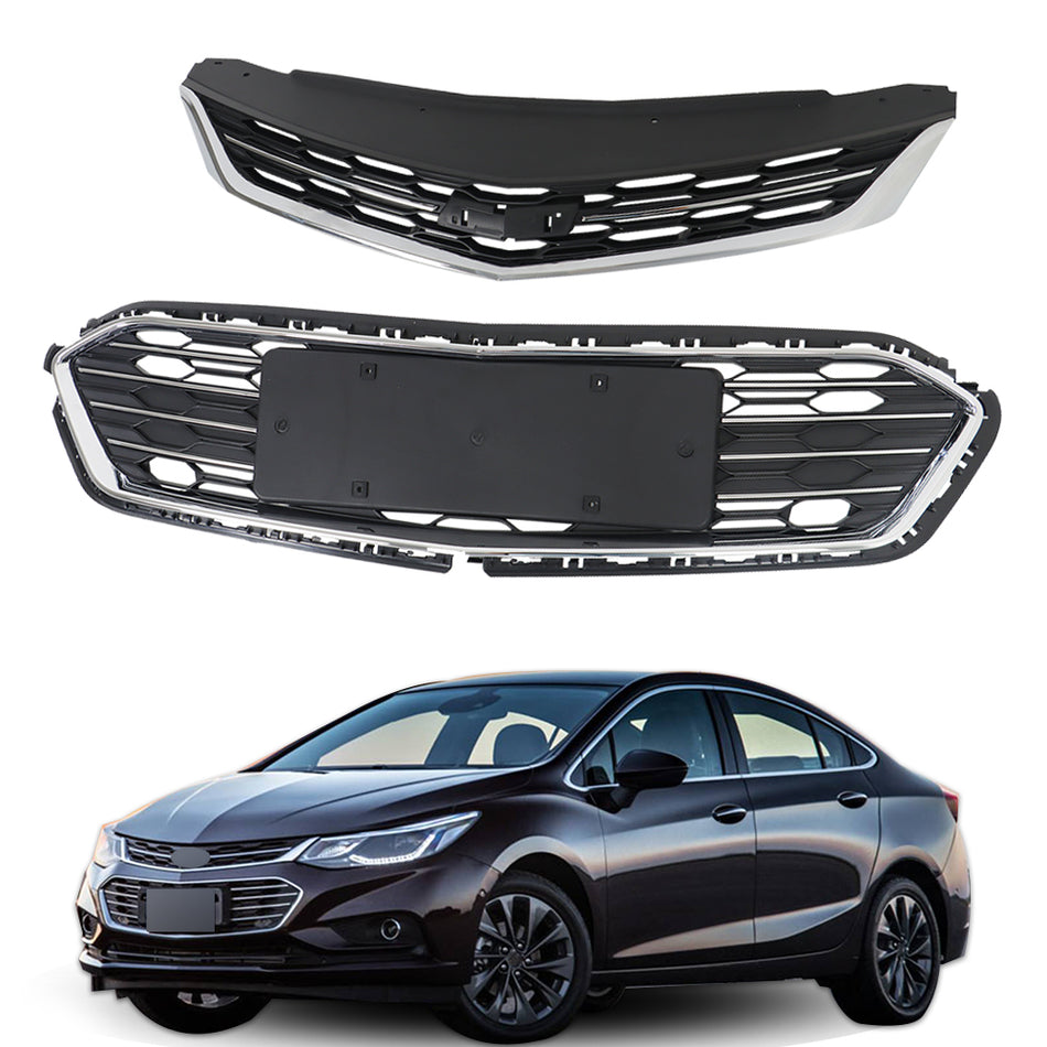 labwork Front Hood Bumper Grille Set Replacement for Cruze 2016-2018 Upper Lower Grille