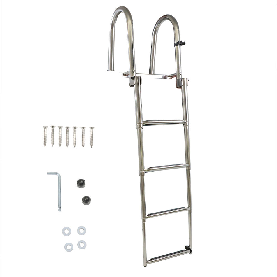labwork 4-Step Telescoping Boat Ladder, Foldable Stainless Steel Pontoon Swim Platform Ladder with Handrails