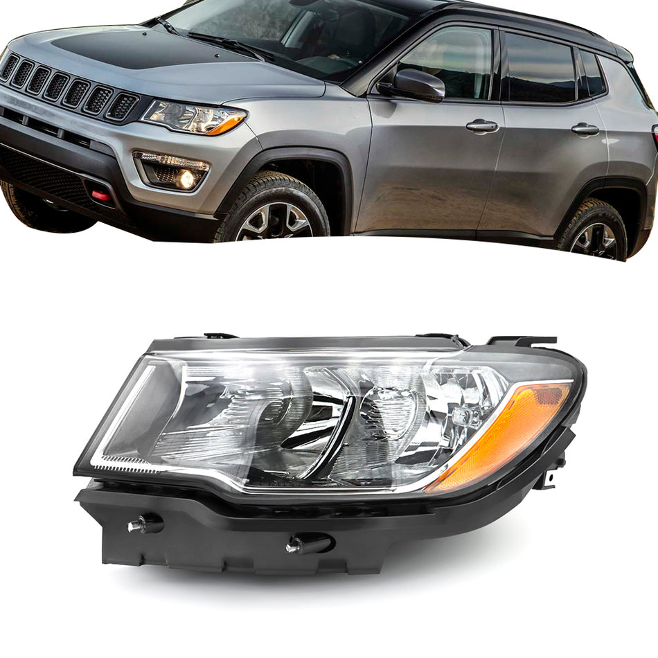 Labwork Headlight For 2017-20 Jeep Compass Halogen Black Housing Clear Left Side