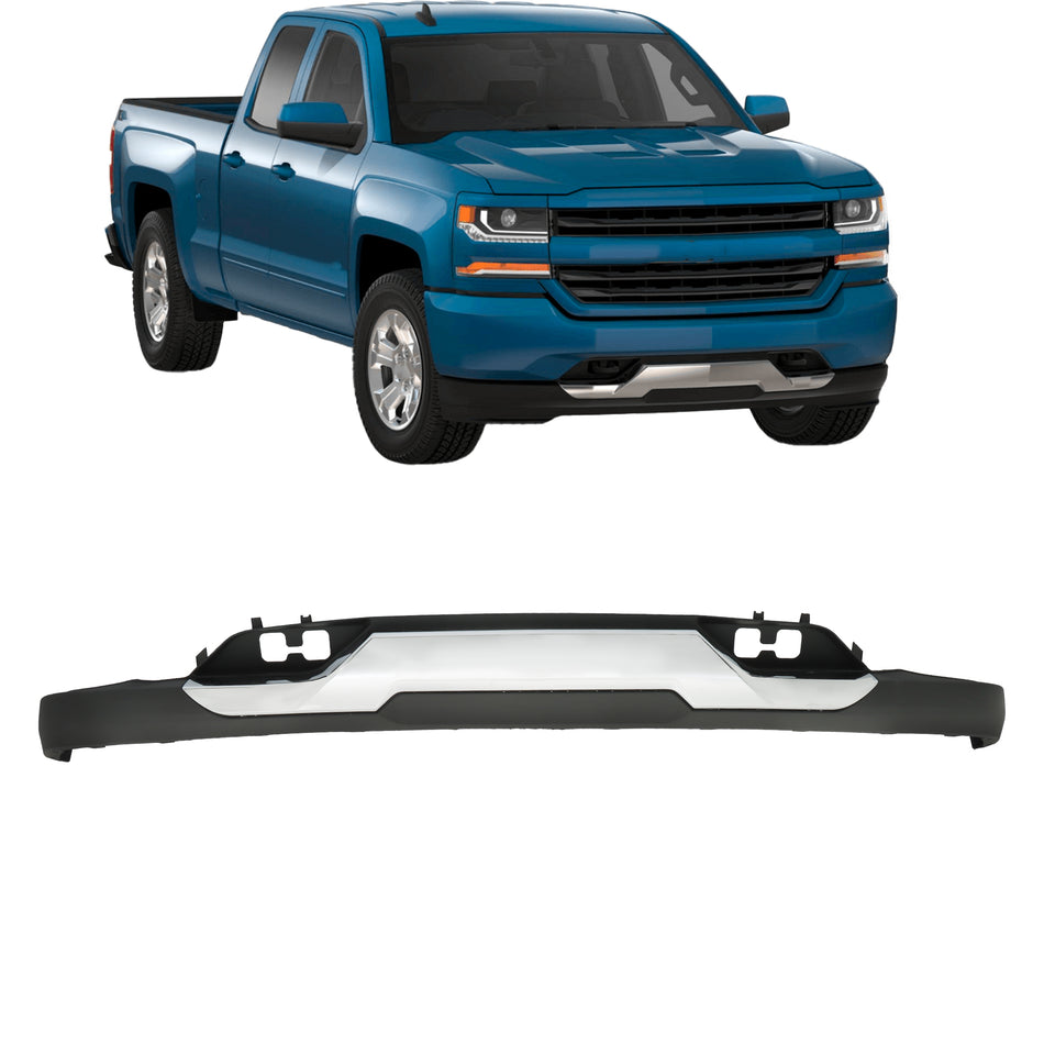 labwork Primered Front Lower Bumper Valance with Chrome Skid Plate for Silverado 1500 2016-2018
