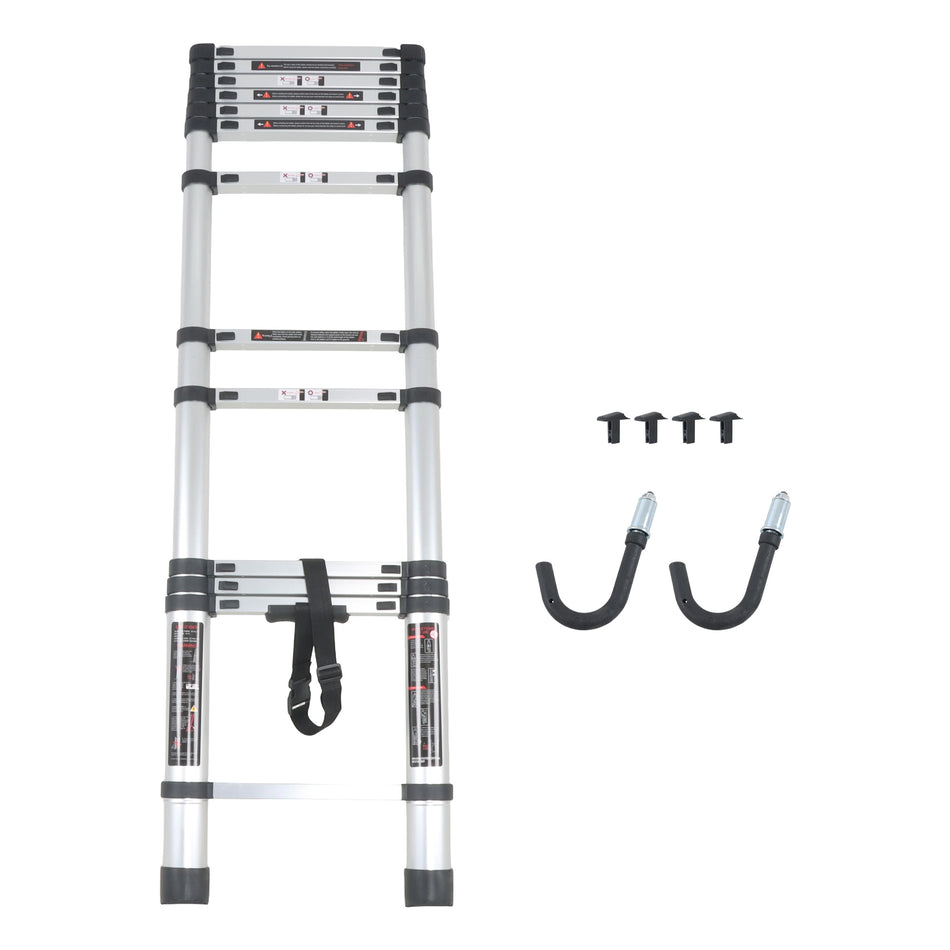 12.5 FT Collapsible Telescopic Extension Ladders Aluminum With Hooks 330lbs