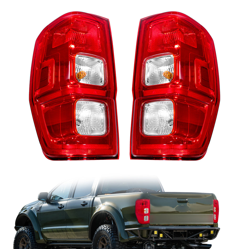 Driver and Passenger Side Outer Tail Light Brake Lamp Replacement for Ranger 2019-2022 Red Lens Chrome Housing KB3Z13405F KB3Z13404F