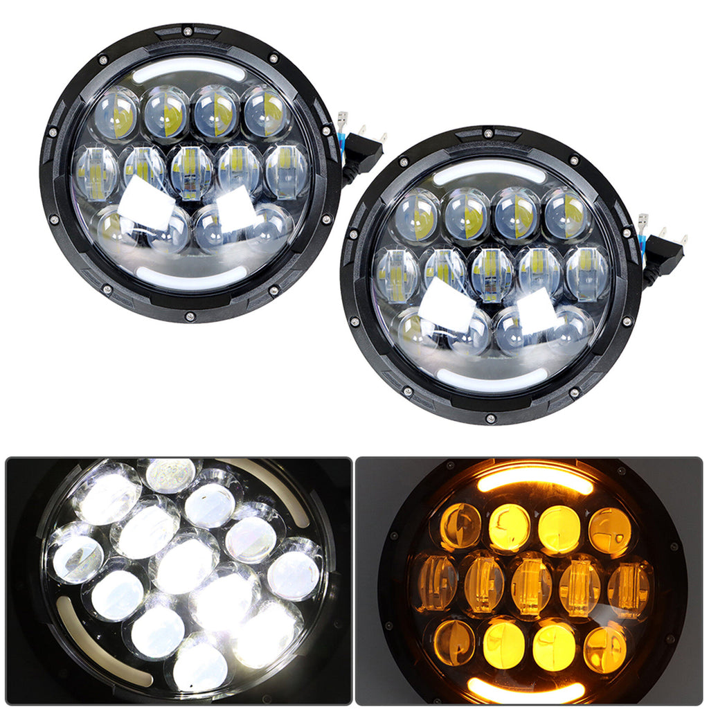 105W LED 7 inch Round Headlights Replacement for Jeep Wrangler JK TJ LJ 1997-2018 with Hi/Lo Beam, DRL and Amber Turn Signal
