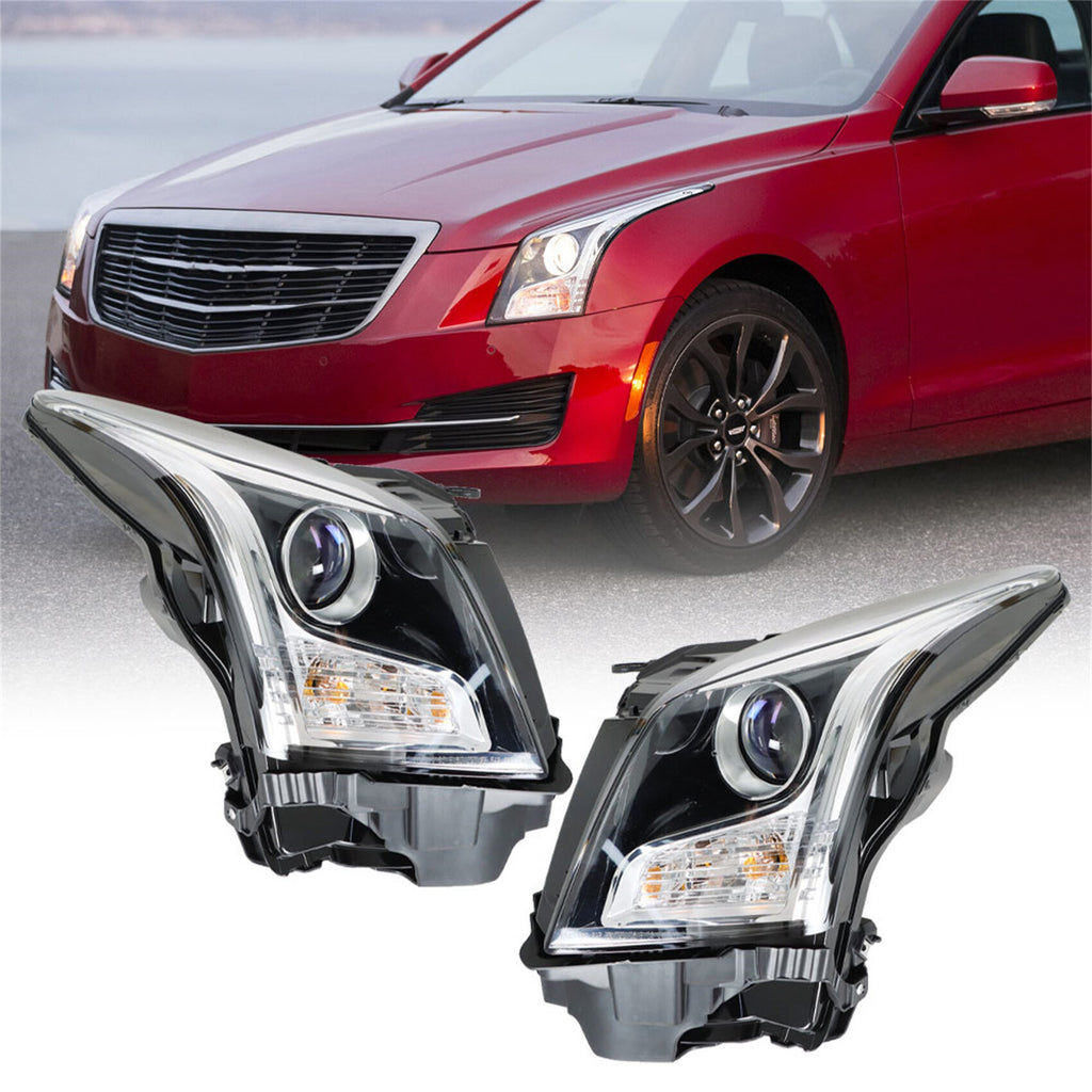 Headlights Assembly Replacement for 2013-2018 Cadillac ATS Driver & Passenger Side Halogen Chrome Left & Right Headlamps