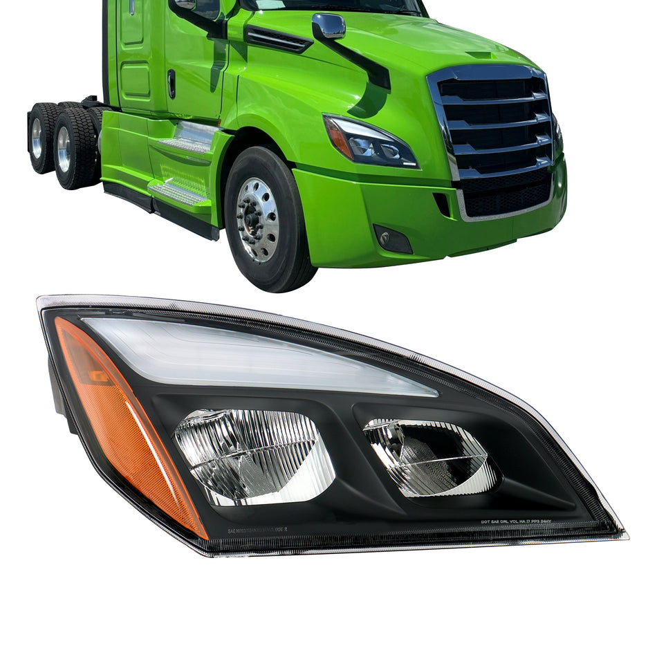 A6601405003 Passenger Side Headlight Replacement for Cascadia 2018-2023 Black Outer Shell (Right)