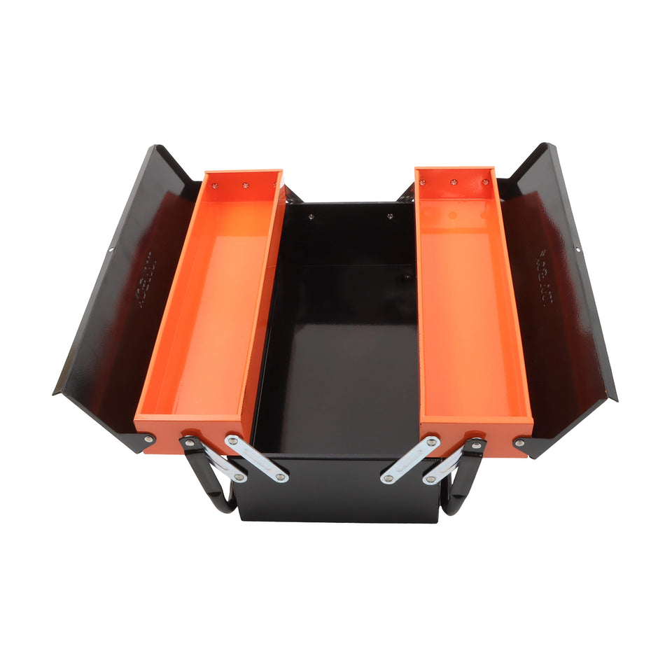 labwork Tool Box, 16.5 inch 2 Tier 3 Tray, Heavy Duty Metal Portable Folding Cantilever Toolbox with Handle,Cantilever Toolbox, for Garage Trunk Household Office, Black Orange