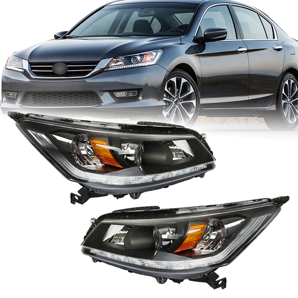 labwork Headlight Assembly Replacement for Honda Accord 2013 2014 2015 w/LED DRL Headlights Set Driver ＆ Passenger Side