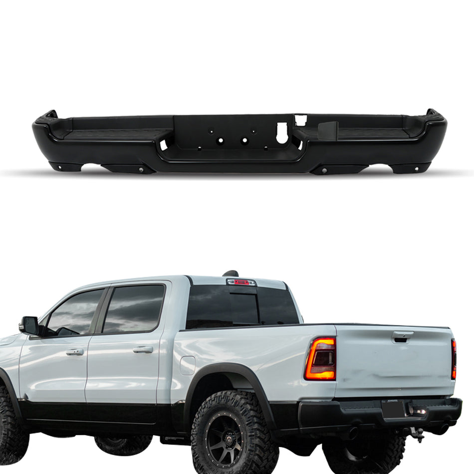 labwork Steel Bumper Rear Black with Park Assist Sensors Replacement for 2019 2020 2021 2022 RAM 1500 CH1103140