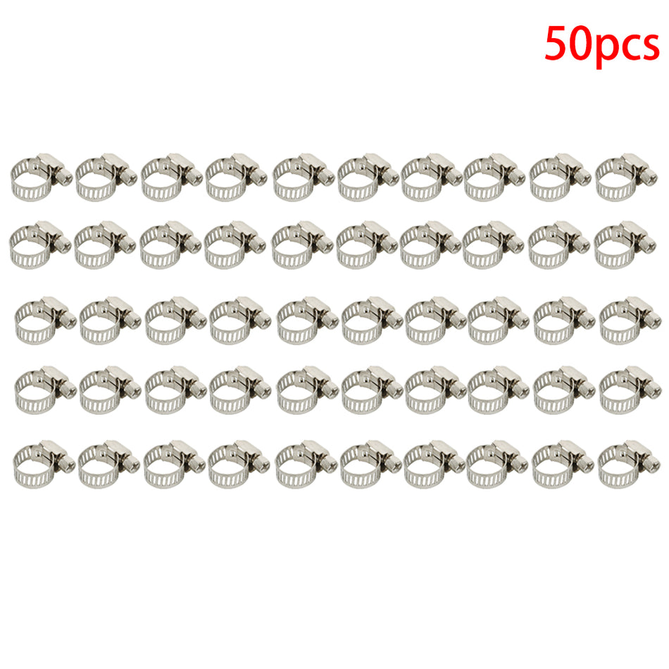 50pcs 3/8"-1/2"Adjustable Stainless Steel Drive Hose Clamps Fuel Line Worm Clip