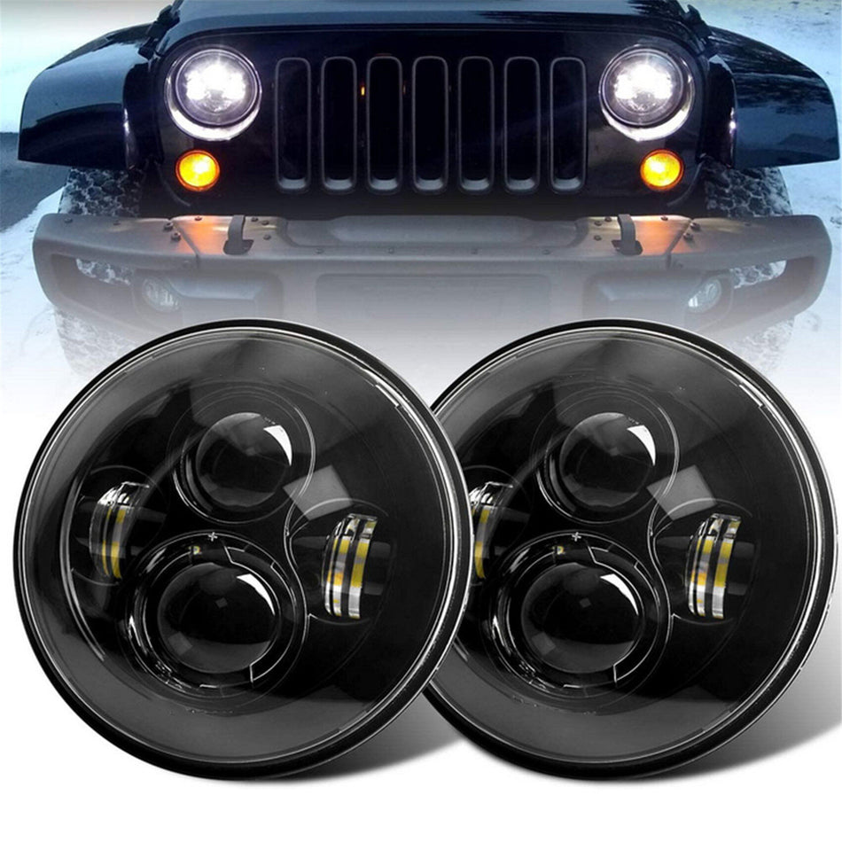 labwork 7 inch Round Black LED Headlight High Low Beam Replacement forJK TJ LJ CJ Hummber H1 H2