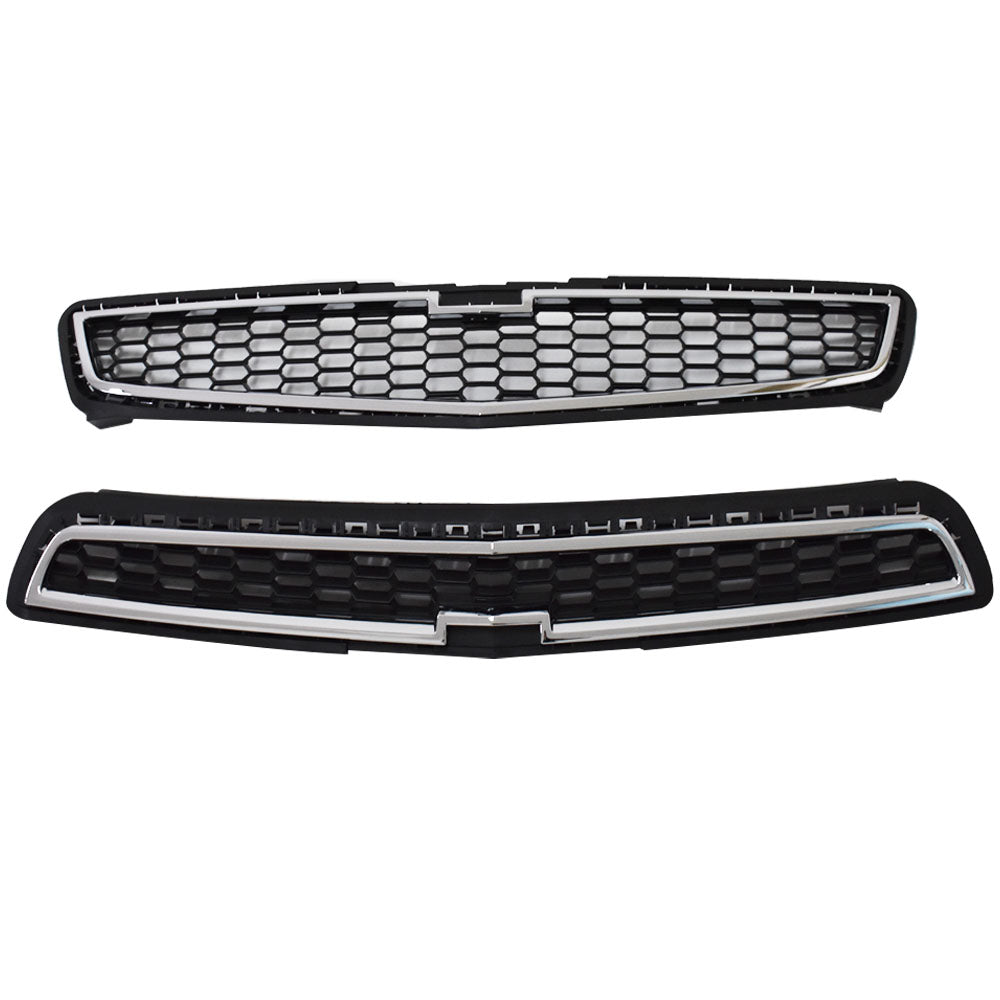 Front Bumper Upper & Lower Grille Set ABS Chrome Grill Fit For 2013 Chevy Malibu