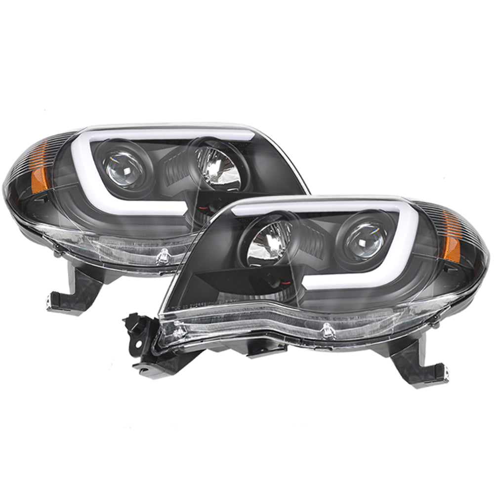 Clear LED Tube Projector Headlights Headlamps Black For Toyota Tacoma 2005-2011
