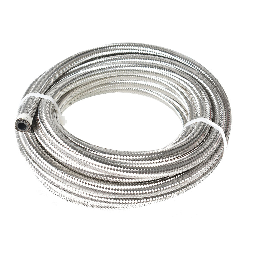 20 Feet 4AN Stainless Steel Braided Fuel Line Filler Feed Hose With 10pcs Swivel Fitting Hose End Kit, Blue & Red Swivel Fittings Silver Fuel Hose