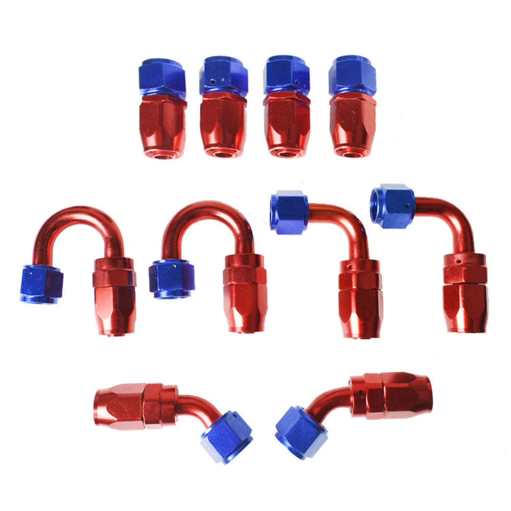 20 Feet 4AN Stainless Steel Braided Fuel Line Filler Feed Hose With 10pcs Swivel Fitting Hose End Kit, Blue & Red Swivel Fittings Silver Fuel Hose