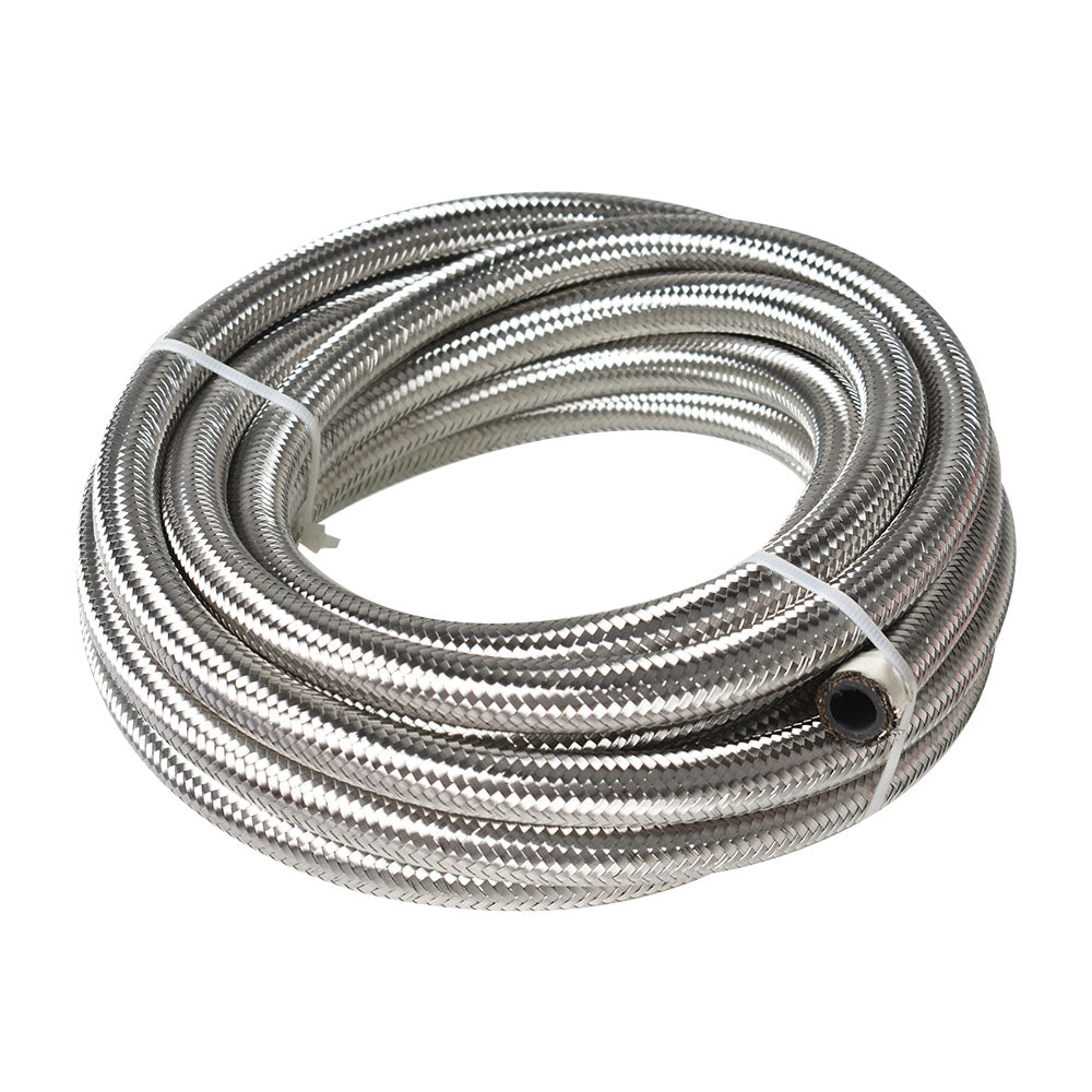 20 Feet 4AN Stainless Steel Braided Fuel Line Filler Feed Hose With 10pcs Swivel Fitting Hose End Kit, Blue & Red Swivel Fittings Silver Fuel Hose