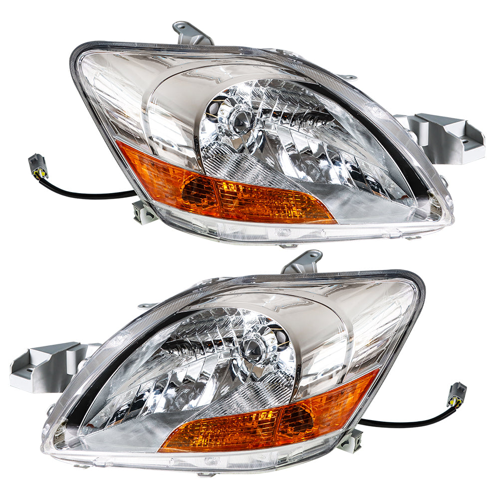 Fit For 2007-2011 Toyota Yaris Sedan Left and Right 2Pc Clear Lens Headlight Set