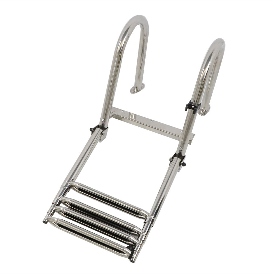 labwork 4-Step Telescoping Boat Ladder, Foldable Stainless Steel Pontoon Swim Platform Ladder with Handrails