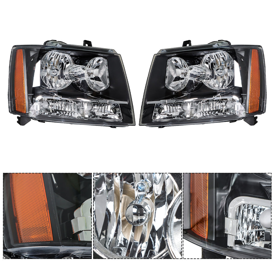 labwork Headlight for 2007-2014 Chevy Suburban Tahoe Avalanche Projector Headlamp for Driver and Passenger Side Black Housing