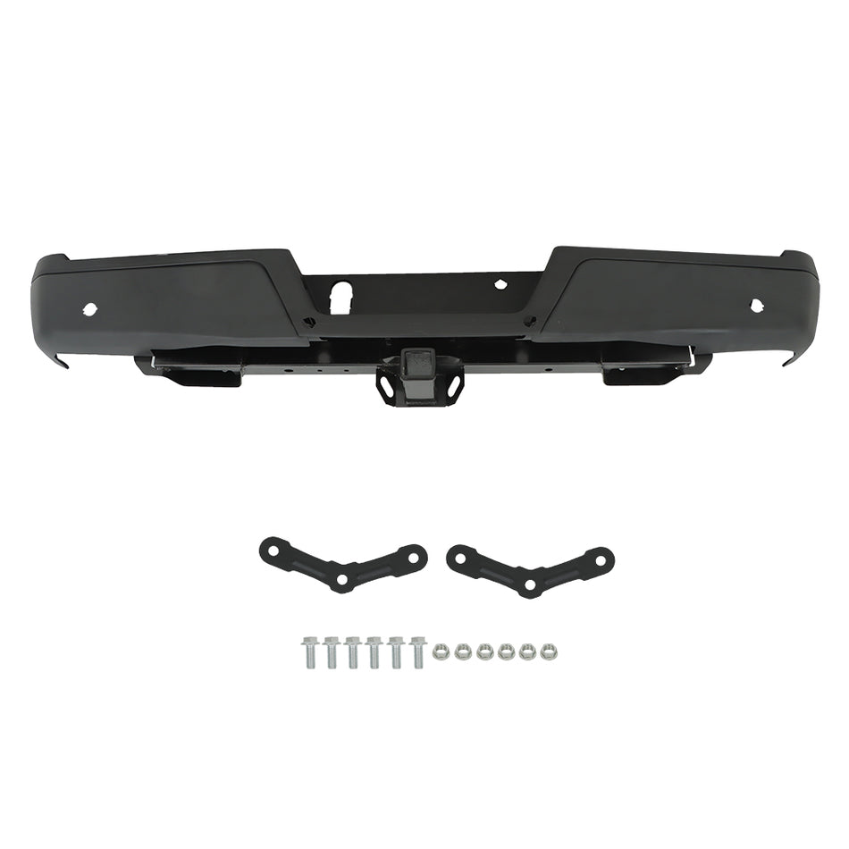 labwork Black Rear Step Bumper Assembly with Park Assist Sensor Holes with Max Tow Hitch Replacement for 2015-2020