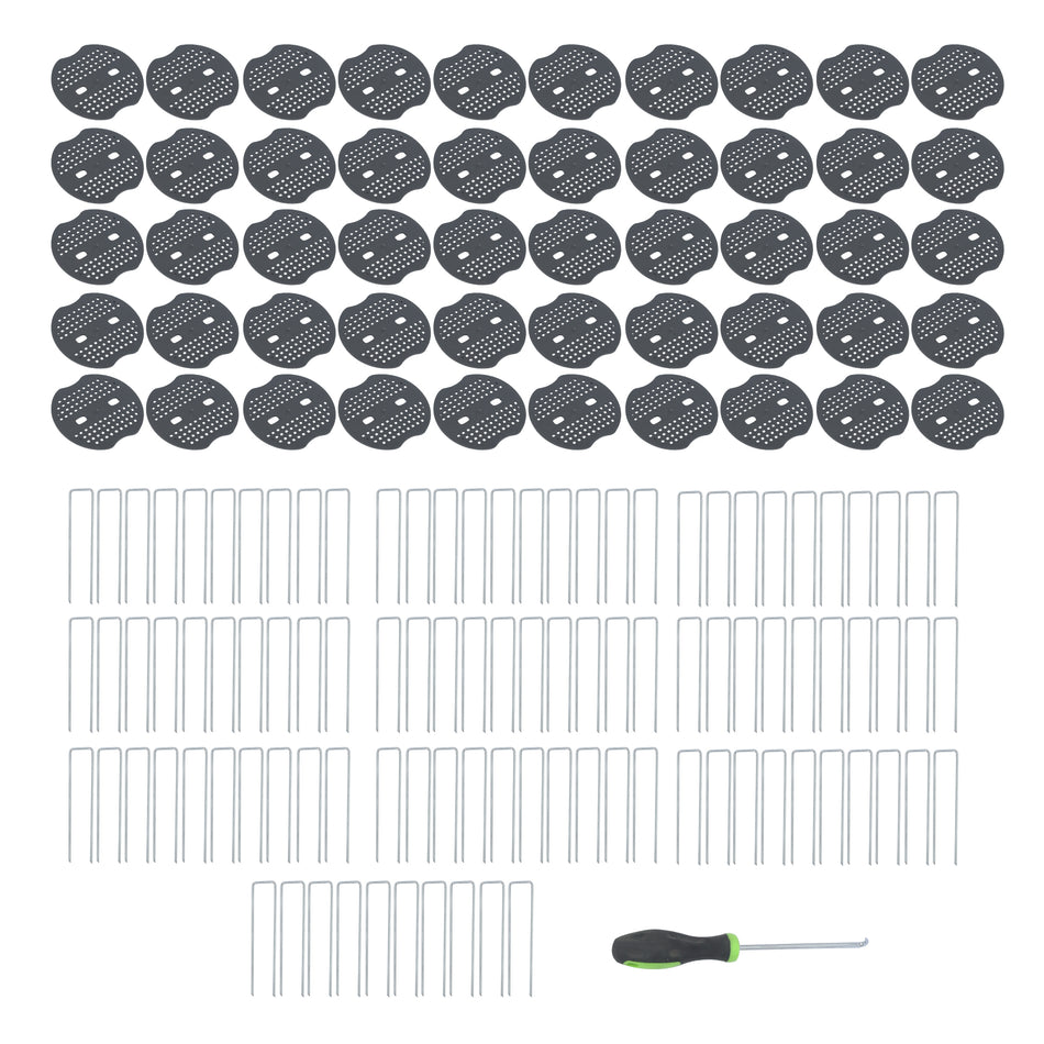 6 Inch 11 Gauge 100pcs Galvanized Garden Stakes 100pcs Gaskets 1pick Hook Landscape Staples Set Replacement for Weed Fabric Barrier