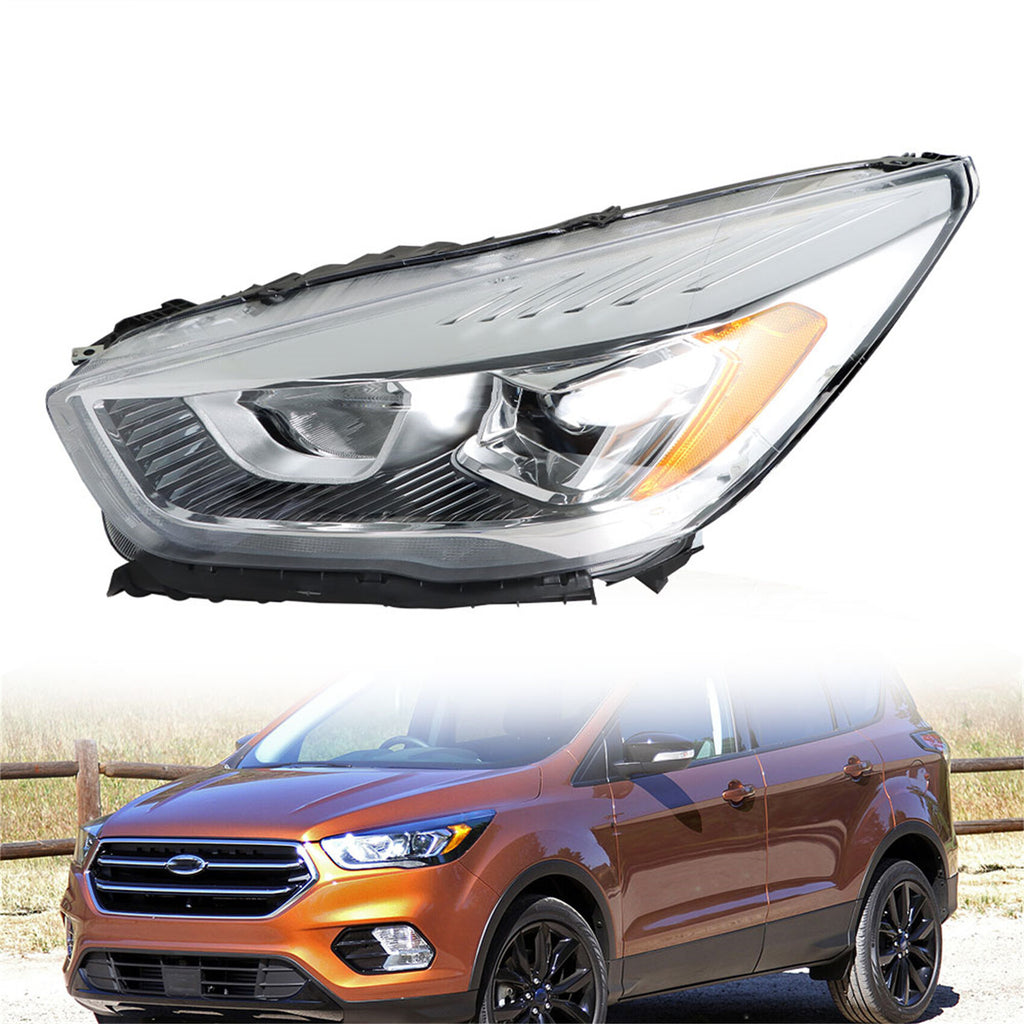 labwork Headlight Assembly Replacement for 2017-2019 Ford Escape with LED DRL Chrome Halogen Left Driver FO2502351