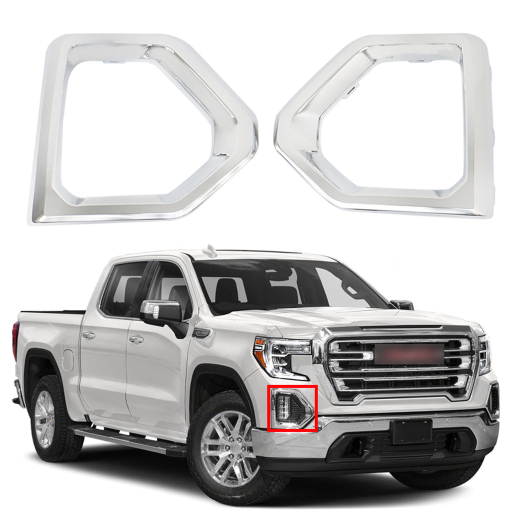 labwork Front Bumper Fog Light Outer Bezel Cover Chrome Replacement for 2019-2021 GMC Denali SLT AT4 Left+Right Side(Driver & Passenger Side)