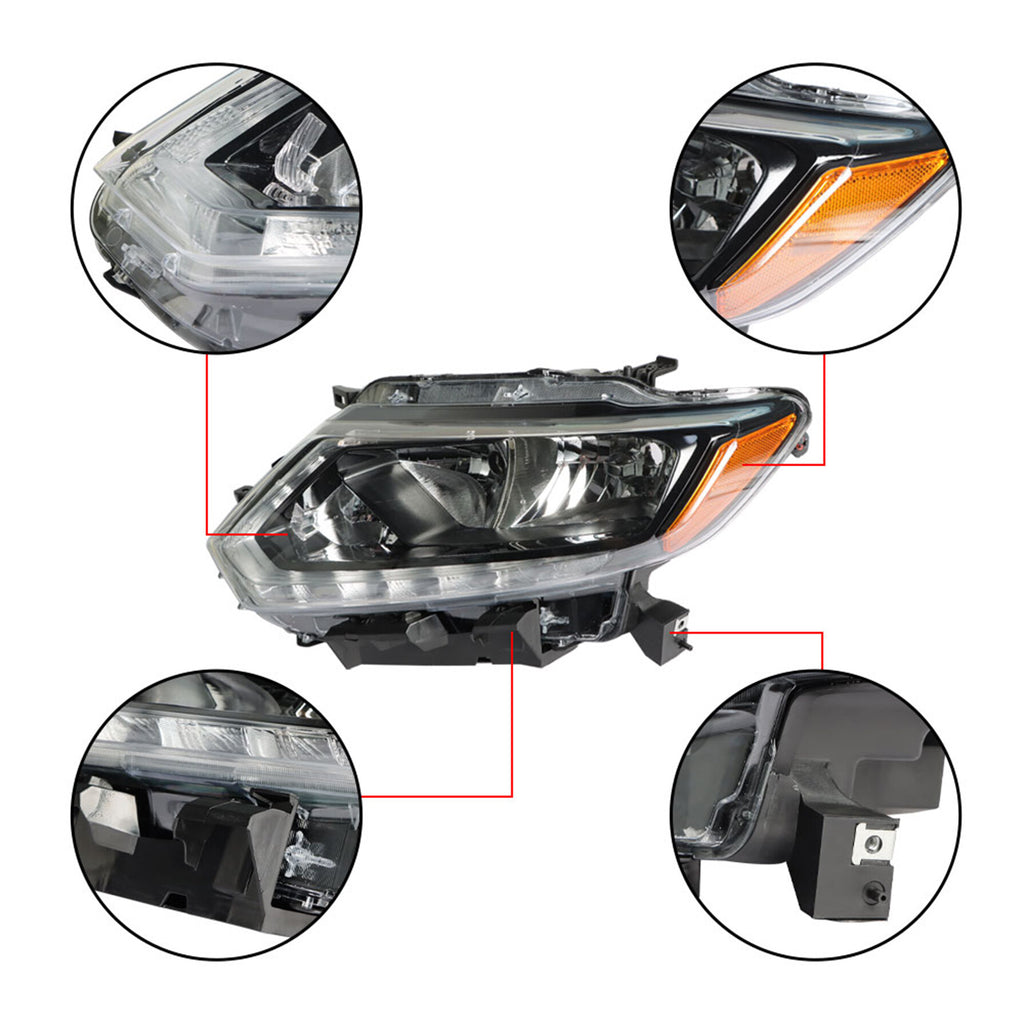 labwork Headlight Assembly Replacement for Nissan Rogue 2014 2015 2016 w/LED DRL Set Driver ＆ Passenger Side