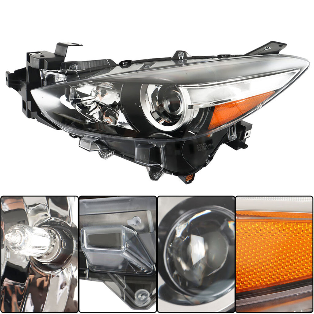 labwork Headlight Assembly Replacement for Mazda 3 2017 2018 Model Halogen Projector Headlight Left Set Driver Side