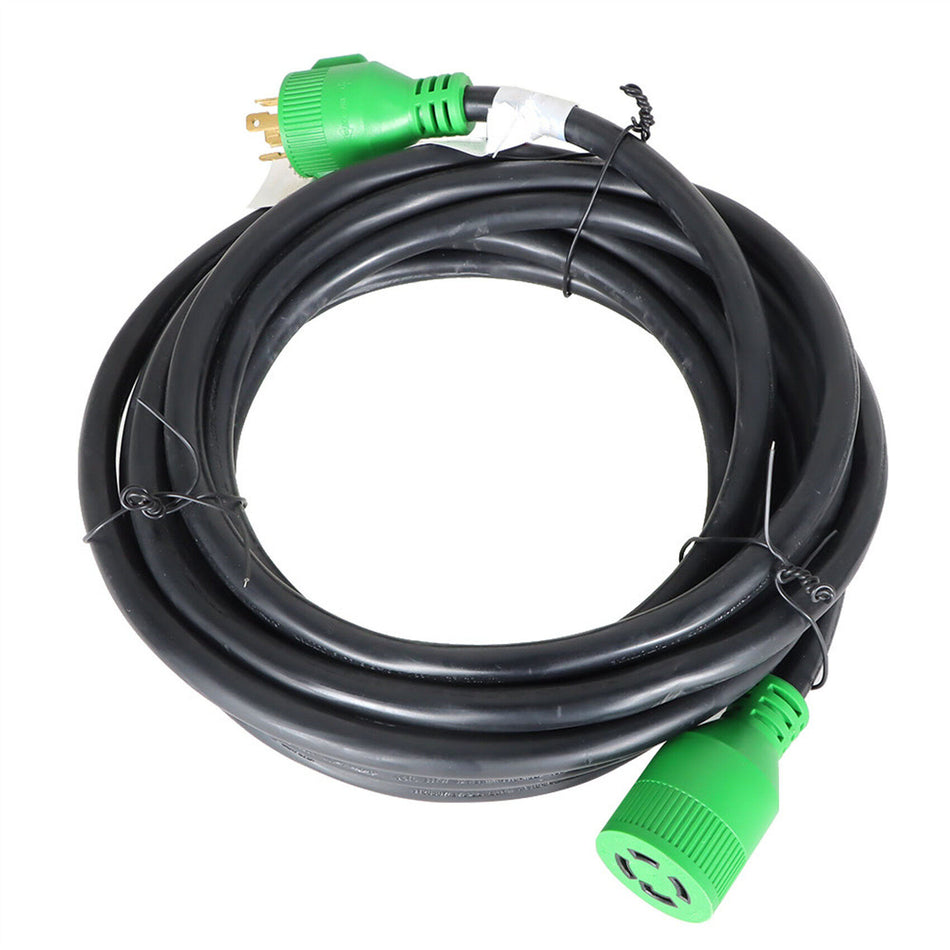 labwork 25FT 30A L14-30P To L14-30R Generator Extension Cable Green Connector Black Wire with Pre-Drilled Power Input Box