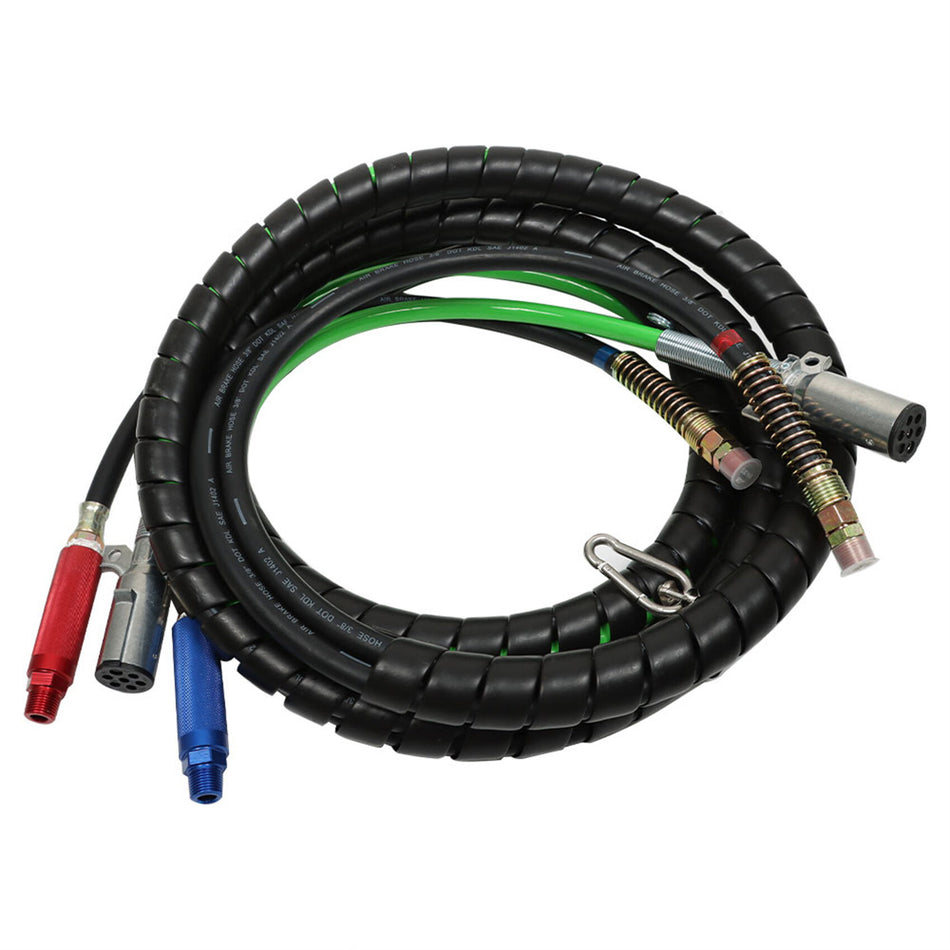 Labwork Air Line Hose w/Assemblies 15FT 3-in-1 Wrap For Semi Truck Tractor Trailer