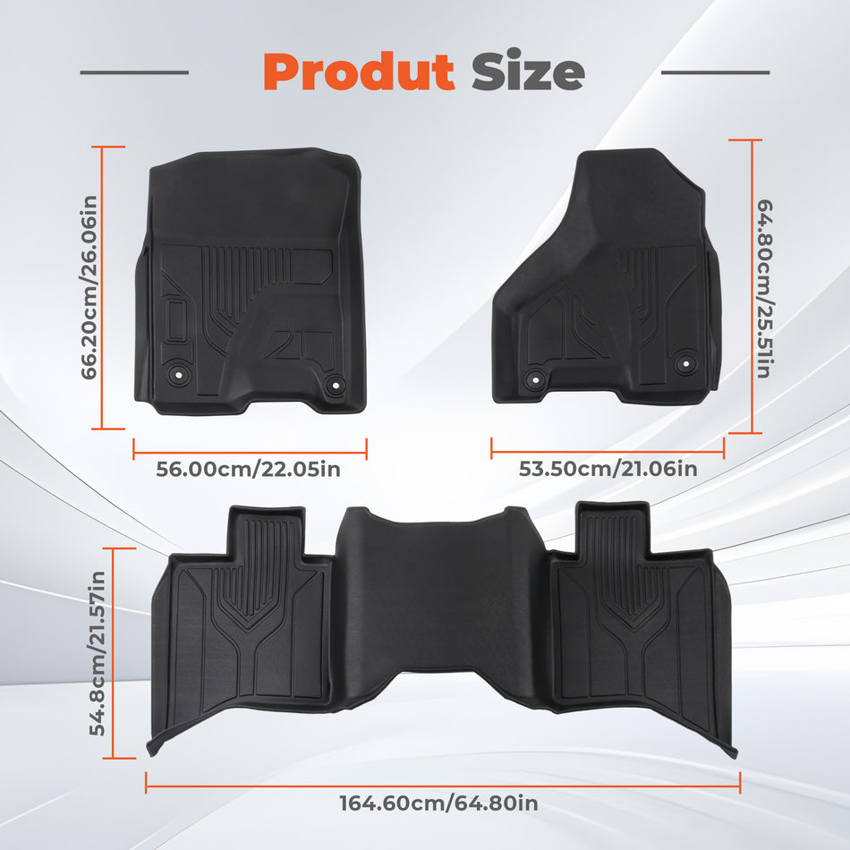 3-Piece 3D Injection Molded All-Weather Rubber Floor Mats for 2009-2018 Dodge Ram 1500 2500 3500 Classic