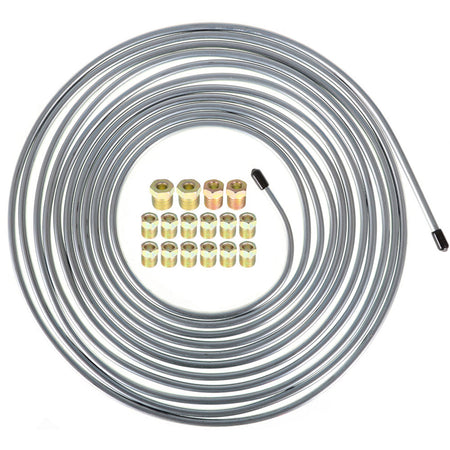 1/4 OD 25ft Coil Roll & 16 Tube Nut Fittings zinc plating Brake Line Tubing Kit Lab Work Auto