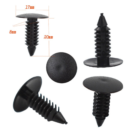 100 Pcs Black Plastic Rivets Fasteners 8mm Dia Hole for Car Auto Bumper Fender Lab Work Auto