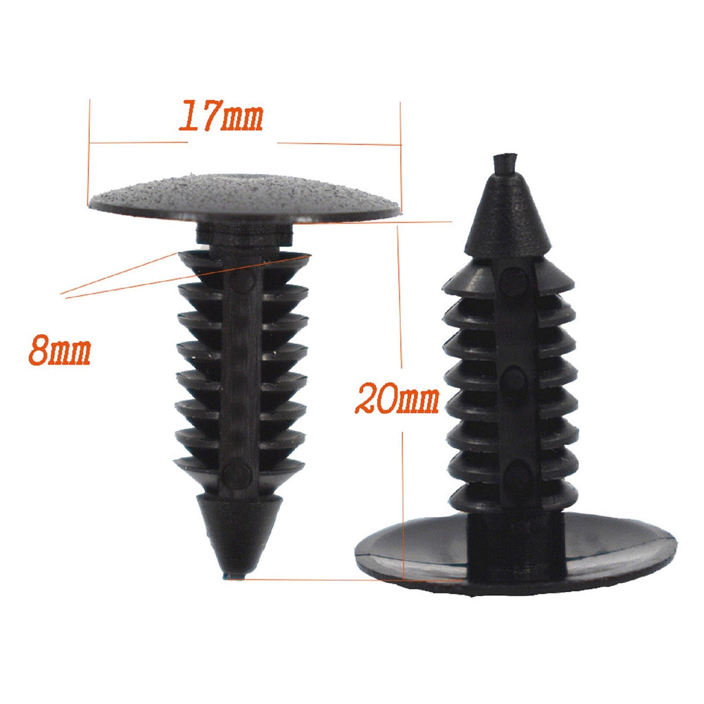 100 Pcs Black Plastic Rivets Fasteners 8mm Dia Hole for Car Auto Bumper Fender Lab Work Auto