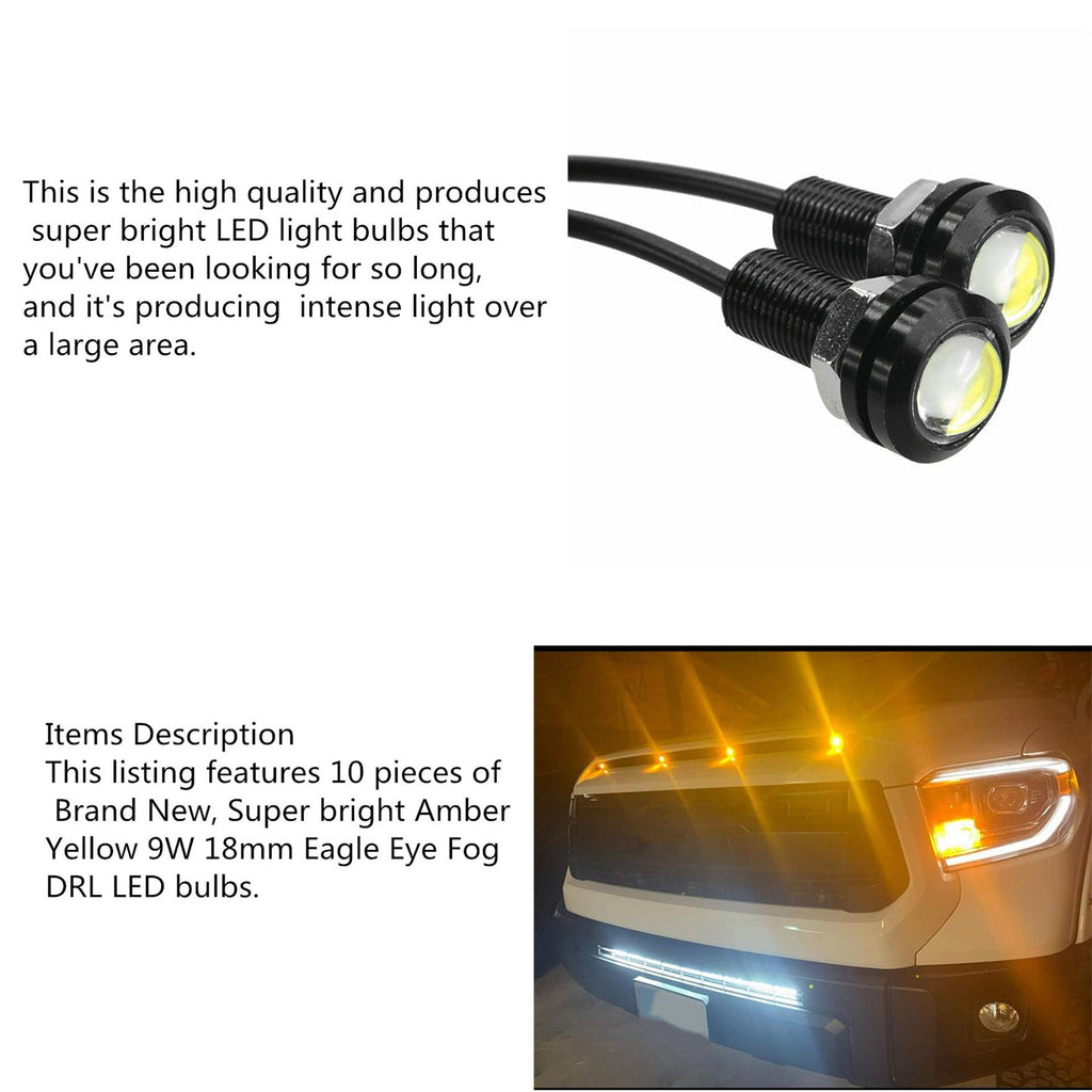 10PCS Amber Yellow 18MM Eagle Eye 9W LED Fog DRL Reverse Backup Light Car Motor Lab Work Auto
