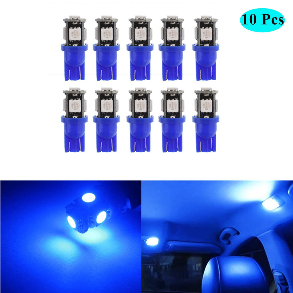 10x T10 LED Bulbs Car Interior License Light 2825 192 194 5050 5 SMD Ultra Blue Lab Work Auto