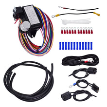 Load image into Gallery viewer, 12 Circuit Universal Wire Harness 14 Fuse 12v Street Hot Rat Muscle Car Hot Rod Lab Work Auto