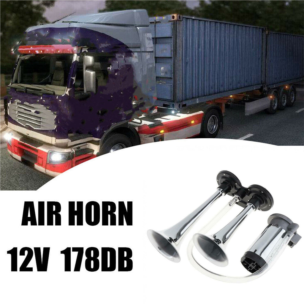 12V Super Loud Air Horn Dual Trumpet Truck Boat Truck Car Kit Compressor 178db Lab Work Auto
