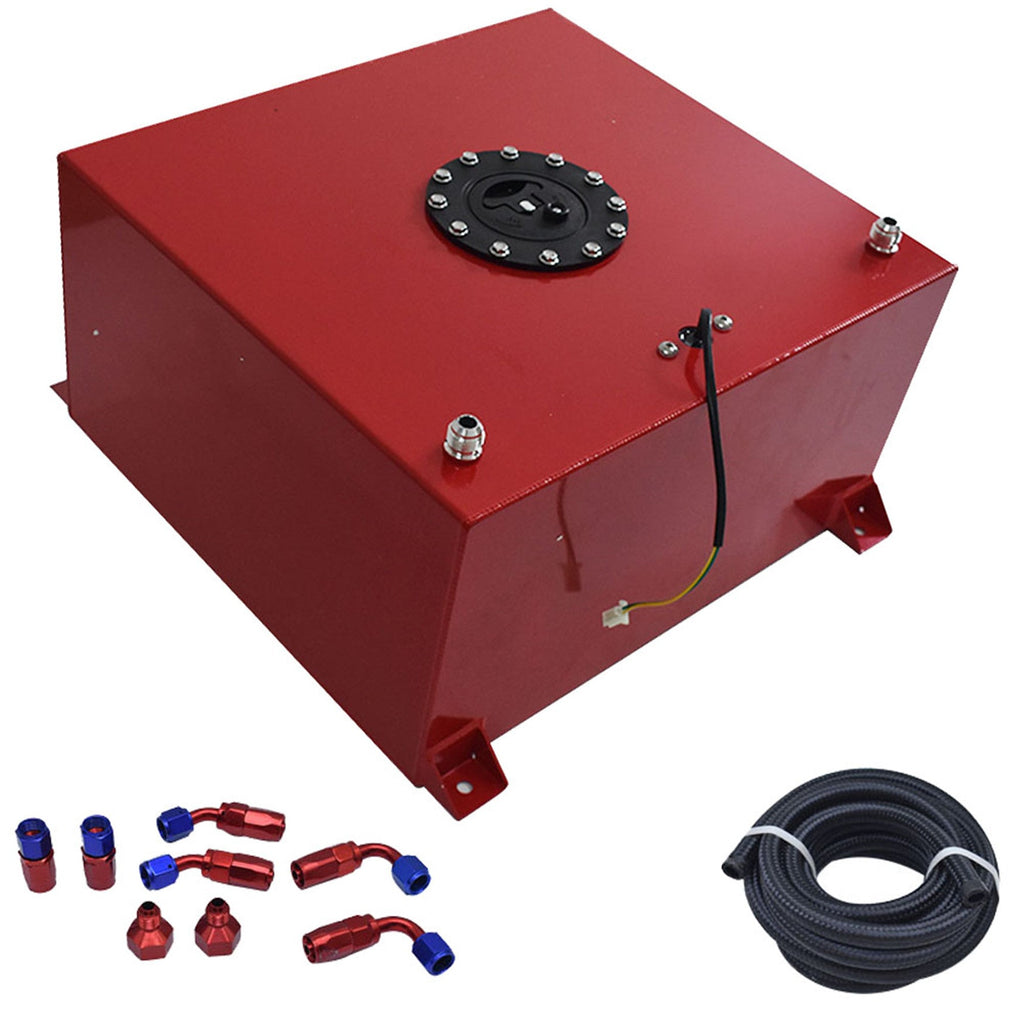 15 Gallon Aluminum Fuel Cell Gas Tank+Cap+Level Sender+Fuel Line Kit Red Lab Work Auto
