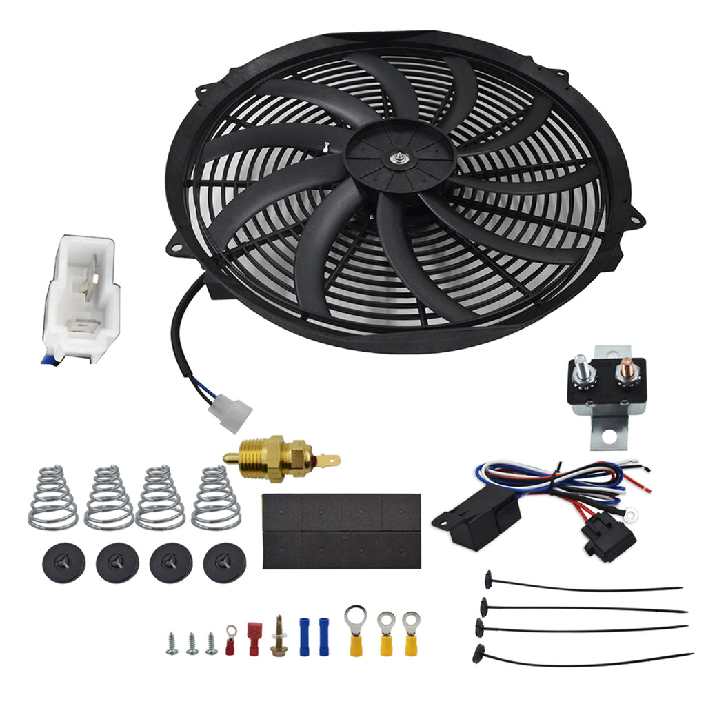 16" Electric Radiator Fan High 3000 CFM Thermostat Wiring Switch Relay Kit 12V Lab Work Auto 