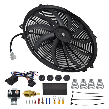 16" Electric Radiator Fan High 3000 CFM Thermostat Wiring Switch Relay Kit 12V Lab Work Auto 