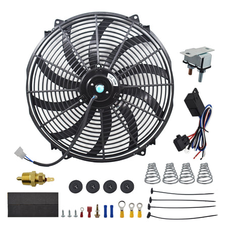 16" Electric Radiator Fan High 3000 CFM Thermostat Wiring Switch Relay Kit 12V Lab Work Auto 