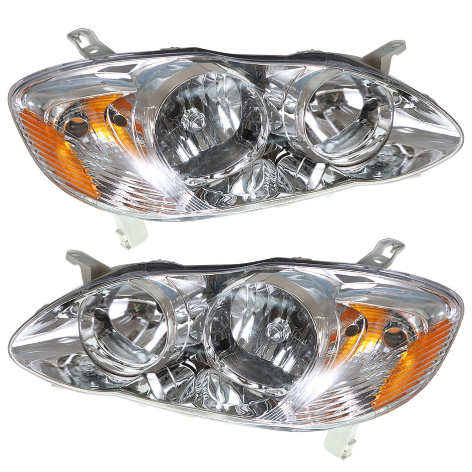 Labwork LH+RH Headlights Fit For 2003-2008 Toyota Corolla Halogen Chrome Lamps