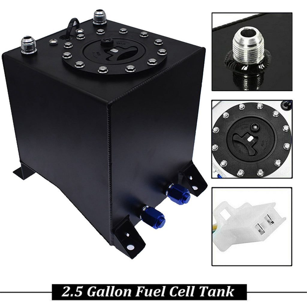 2.5 GALLON DRIFTING FUEL CELL GAS TANK+LEVEL SENDER COATED ALUMINUM RACING BLACK Lab Work Auto