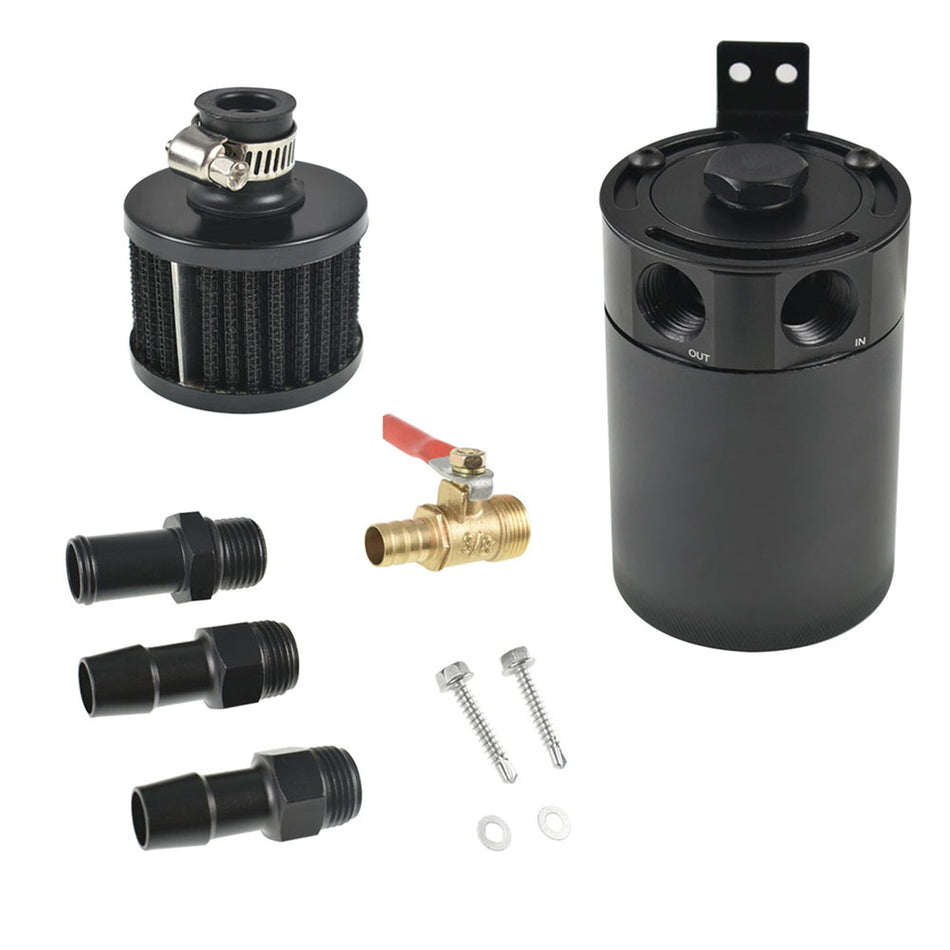 2-Port Oil Catch Tank Can Breather Baffled W/ Drain Valve Reservoir For Hyundai Lab Work Auto