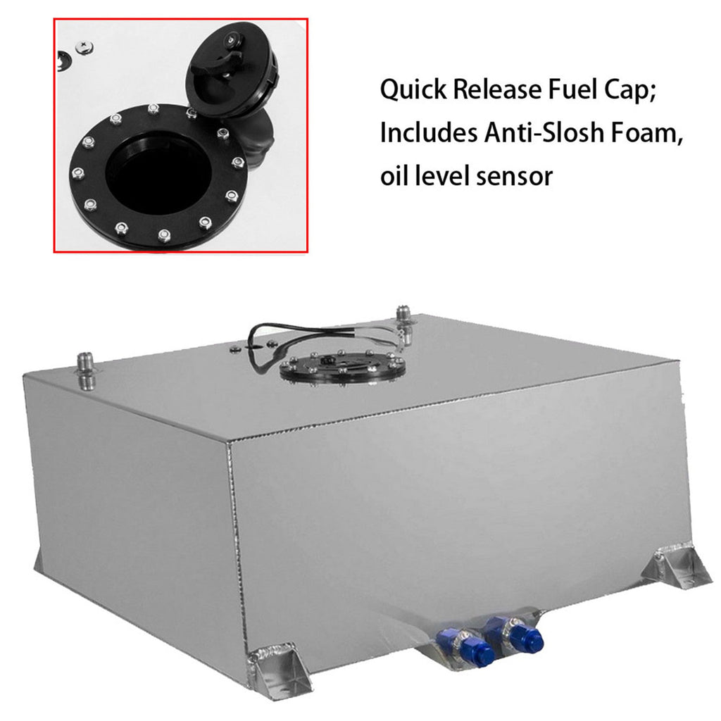 20 Gallon Lightweight Polished Aluminum Race Drift Fuel Cell Tank Level Sender Lab Work Auto