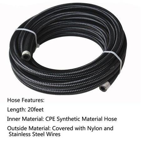 20FT Braided Fuel Hose Line & 10AN Swivel Hose End Fitting Kit Black Lab Work Auto