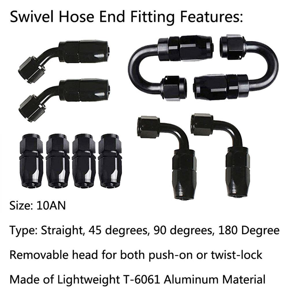 20FT Braided Fuel Hose Line & 10AN Swivel Hose End Fitting Kit Black Lab Work Auto
