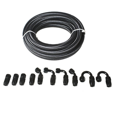 20FT Braided Fuel Hose Line & 8AN Swivel Hose End Fitting Kit Black Lab Work Auto