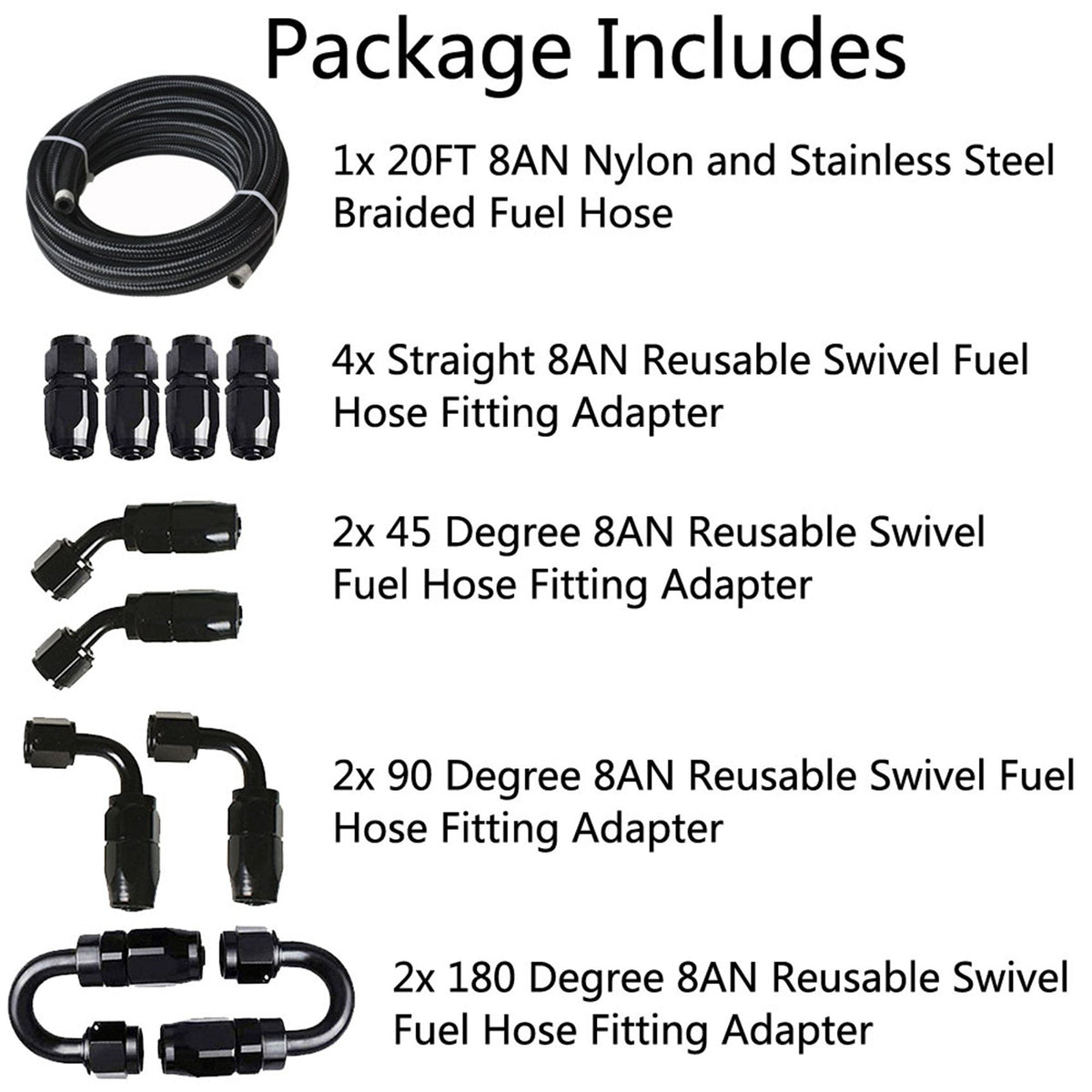 20FT Braided Fuel Hose Line & 8AN Swivel Hose End Fitting Kit Black Lab Work Auto